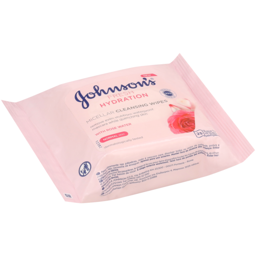 Johnson's Fresh Hydration Micellar Cleansing Wipes With Rose Water 25 Pack