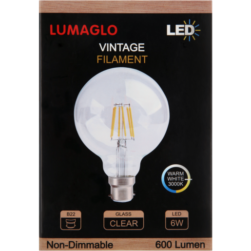 Lumaglo Warm White B22 Vintage Filament LED Globe 6W