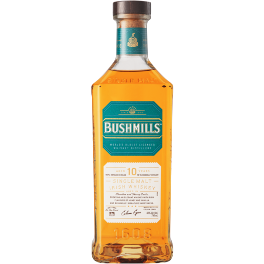 Bushmills Single Malt Irish Whiskey Aged 10 Years Bottle 750ml
