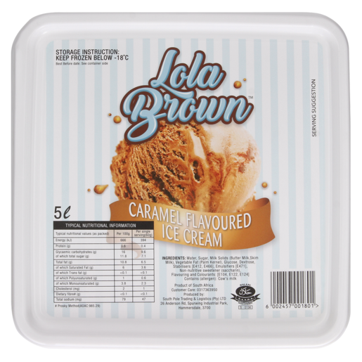 Lola Brown Caramel Flavoured Ice Cream 5L
