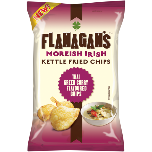 Flanagan's Moreish Irish Thai Green Curry Flavoured Kettle Fried Potato Chips 120g