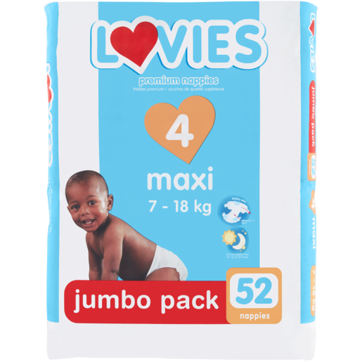 Lovies Maxi Premium Nappies Jumbo Pack 7 - 18kg 52 Pack, Disposable  Nappies, Nappies, Baby