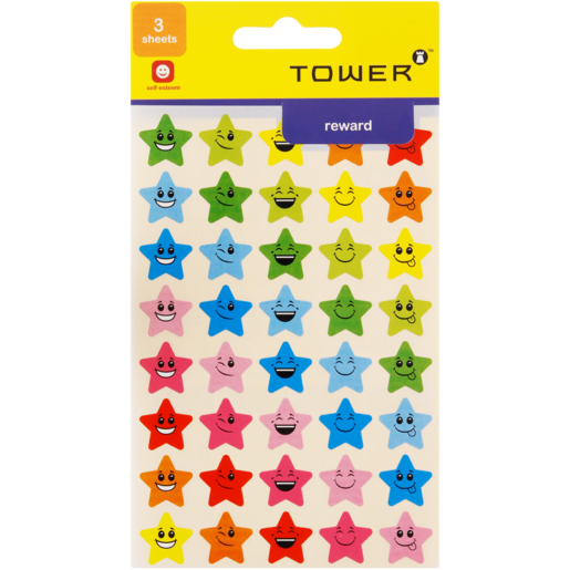 TOWER Star Smiley Face Stickers 3 Sheets