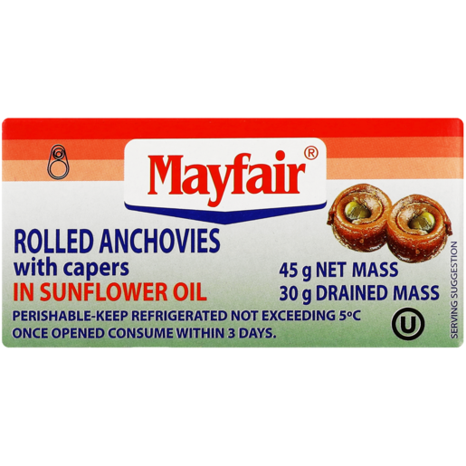 Mayfair Rolled Anchovies & Capers In Sunflower Oil Can 45g