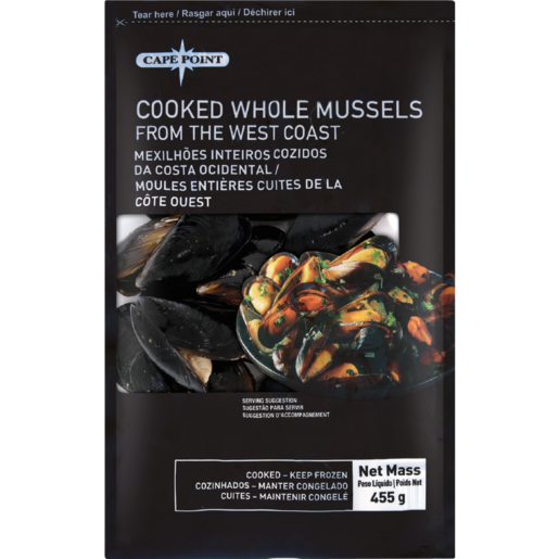Cape Point Frozen Cooked Whole West Coast Mussels 455g