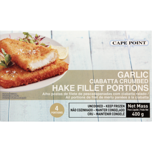 Cape Point Frozen Garlic Ciabatta Crumbed Hake Fillet Portions 400g