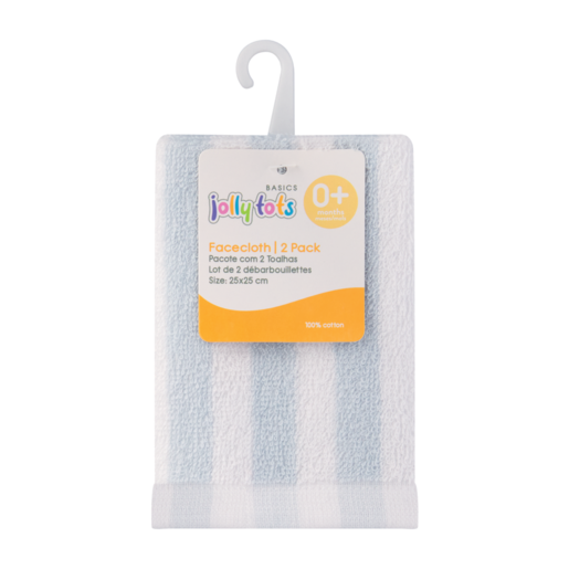 Jolly Tots Basics Blue Striped Facecloths 2 Pack