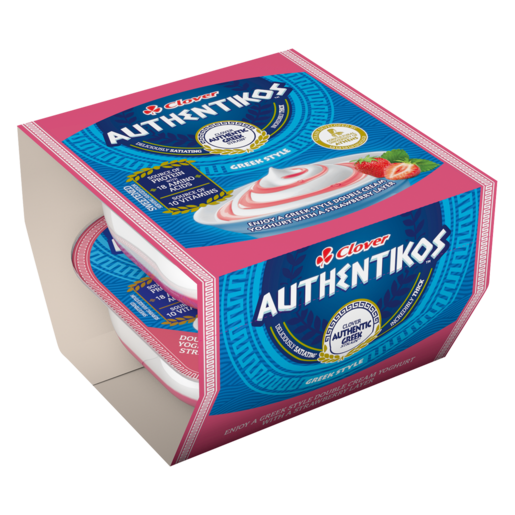 Clover Authentikos Double Cream Stawberry Flavoured Yoghurt Pack 2 X 100g