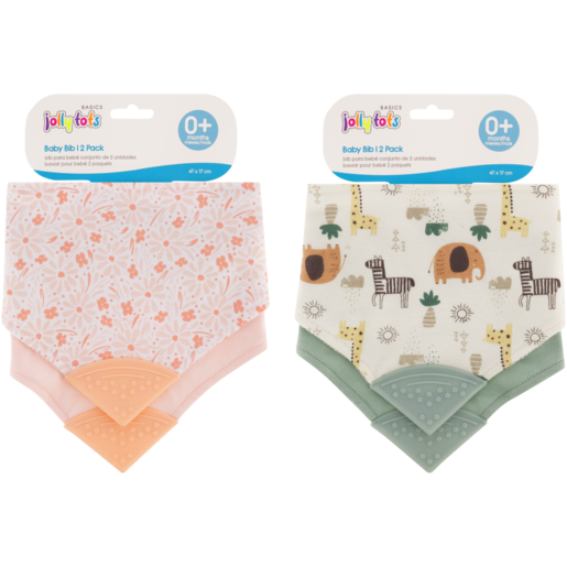 Jolly Tots Basics Baby Bandana Teether Bib 2 Pack (Design May Vary)