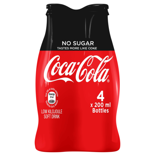 Coca-Cola No Sugar Soft Drink Bottles 4 x 200ml