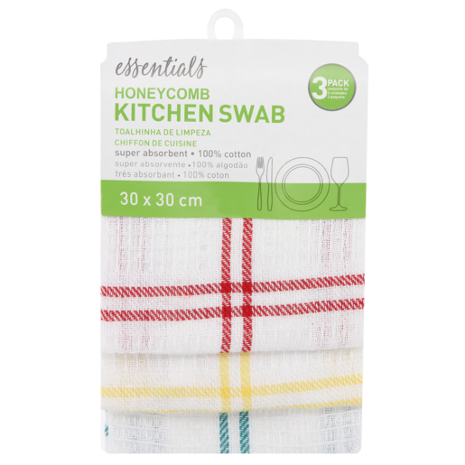 Essentials Honeycomb Kitchen Swab 3 Pack (Colour May Vary)