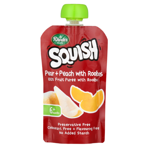 Rhodes Quality Squish Pear & Peach With Rooibos 6 Months+ Pouch 110ml