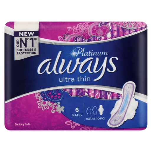 Always Platinum Ultra Thin Extra Long Sanitary Pads 6 Pack