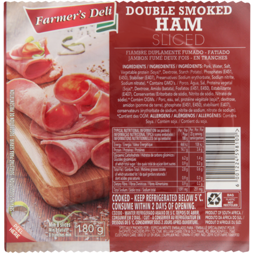 Farmer's Deli Sliced Double Smoked Ham 180g