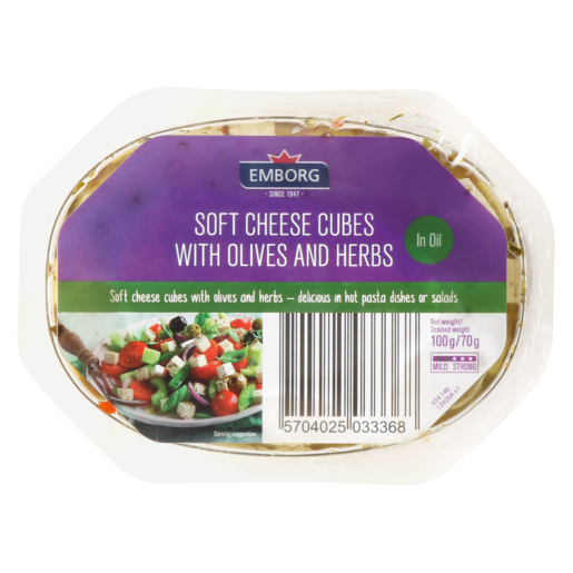 Emborg Soft Cheese Cubes With Olives & Herbs 100g