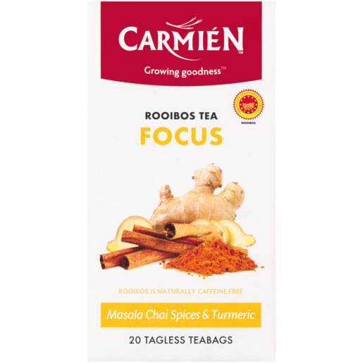 Carmién Focus Rooibos Masala Chai With Tumeric Herbal Infusion Teabags 20 Pack