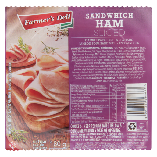 Farmer's Deli Sliced Sandwich Ham 180g
