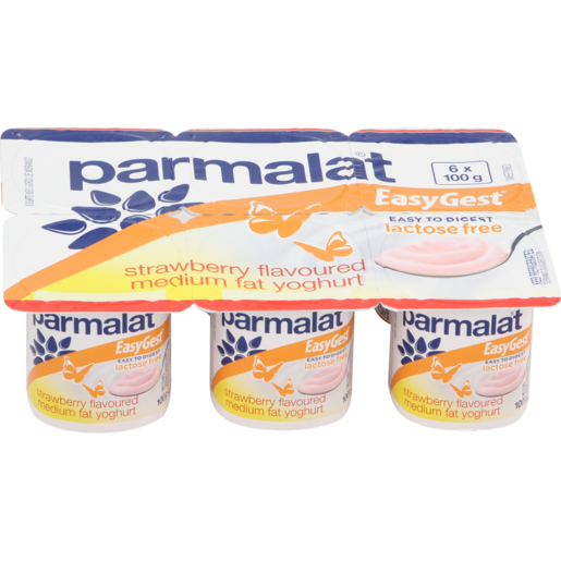 Parmalat EasyGest Lactose Free Strawberry Flavoured Medium Fat Yoghurt 6 x 100g