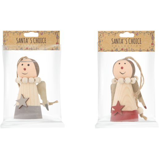 Santa's Choice Wood Angel with Metallic Wings Christmas Tree Decoration (Assorted Item - Supplied At Random)