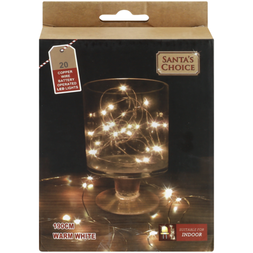 Santa's Choice Copper Wire Battery-Operated LED Lights 20 Bulbs