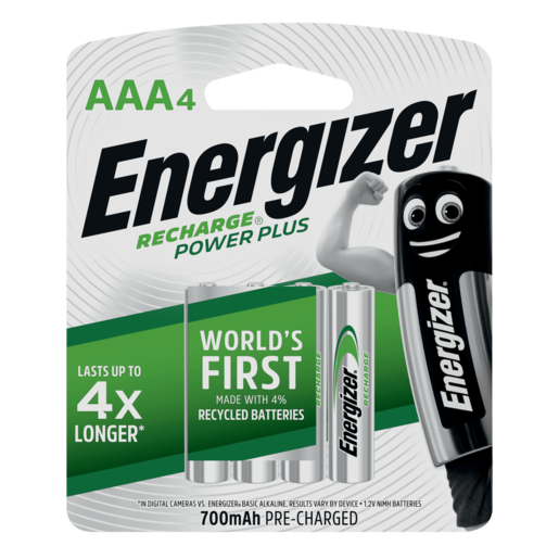 Energizer Recharge Power Plus AAA Rechargeable Batteries 4 Pack
