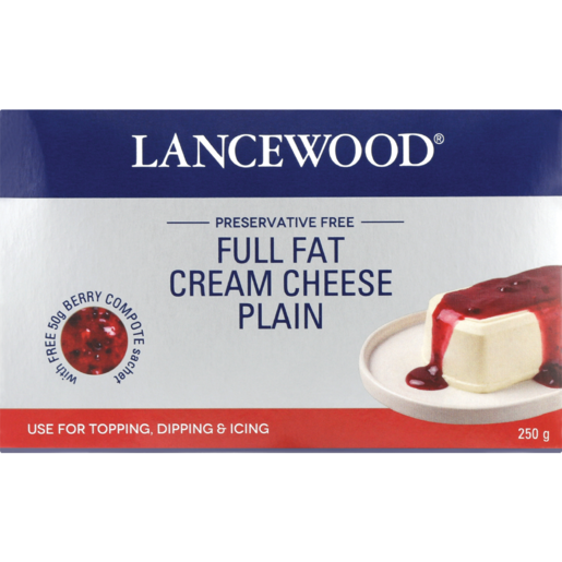 LANCEWOOD Plain Full Fat Cream Cheese 250g With Free Berry Compote Sachet 50g