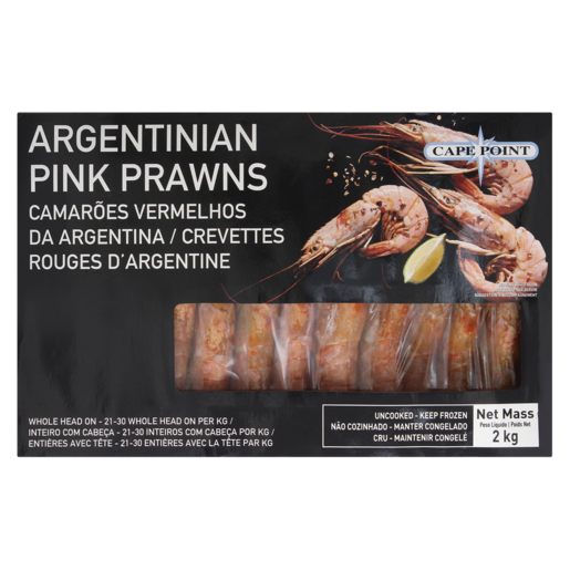 Cape Point Frozen 21/30 Argentinian Pink Prawns 2kg