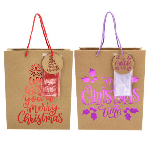 Kraft Christmas Gift Bag With Tissue Paper Large (Design May Vary)​​
