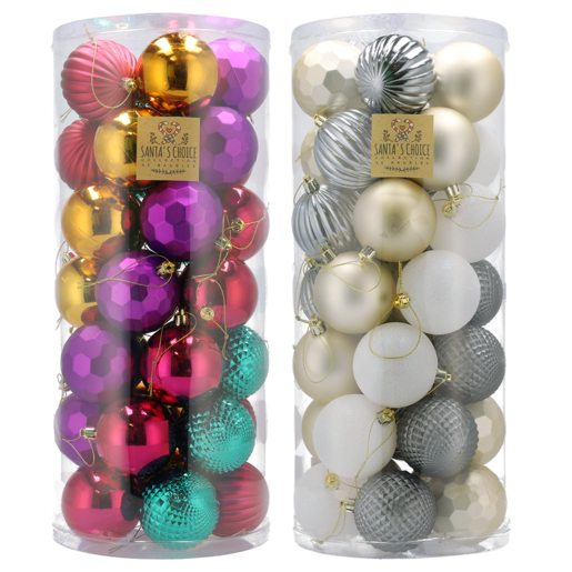 Santa's Choice Multicolour Christmas Balls 70mm 35 Pack (Colour May Vary)