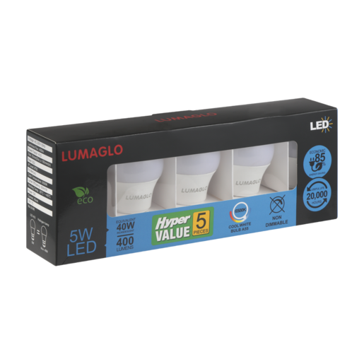 Lumaglo Cool White A55/B22 LED Globe 5W 5 Pack