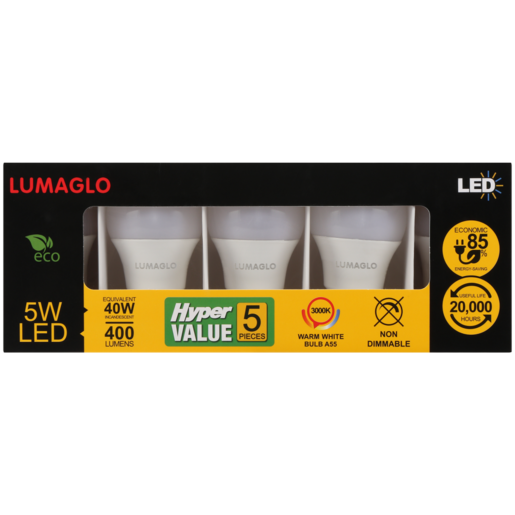 Lumaglo Warm White Non-Dimmable LED Light Bulb 5W 5 Pack