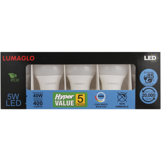 Lumaglo Cool White Bayonet Non-Dimmable LED Light Bulb 5W 5 Pack