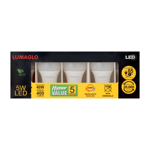 Lumaglo Warm White A55/E27 LED Globe 5W 5 Pack