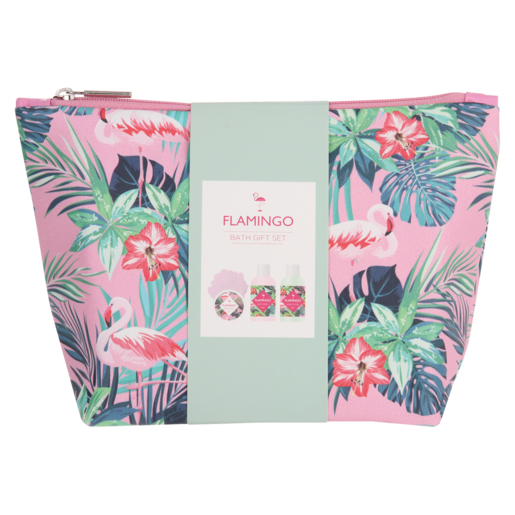 Bath Giftset Flamingo Toiletry Bag 4 Piece