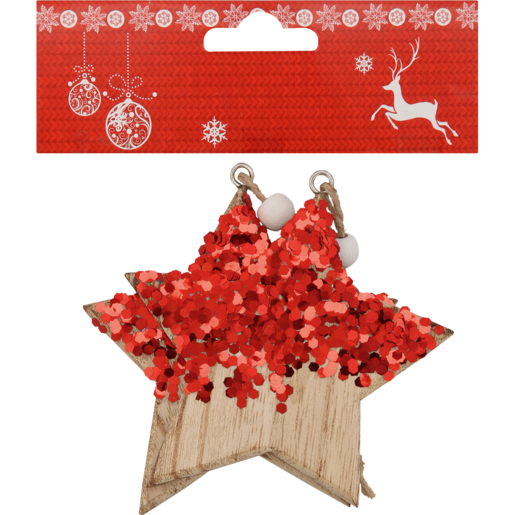 Santa's Choice Red Wood Sequins Christmas Tree Decoration 2 Pack
