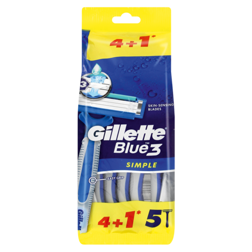 Gillette Blue3 Simple Easy Grip Disposable Razor 5 Pack