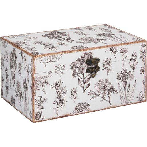 White & Brown Floral Large Wooden Box