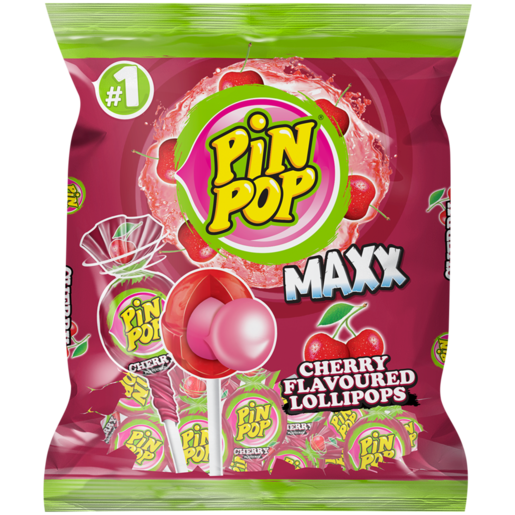 Pin Pop Maxx Cherry Flavoured Lollipops 8 pack
