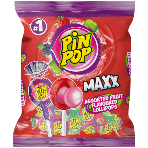 Pin Pop Maxx Assorted Flavoured Lollipops 8 pack