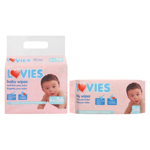 Lovies Scented Baby Wipes 4 x 56 Pack