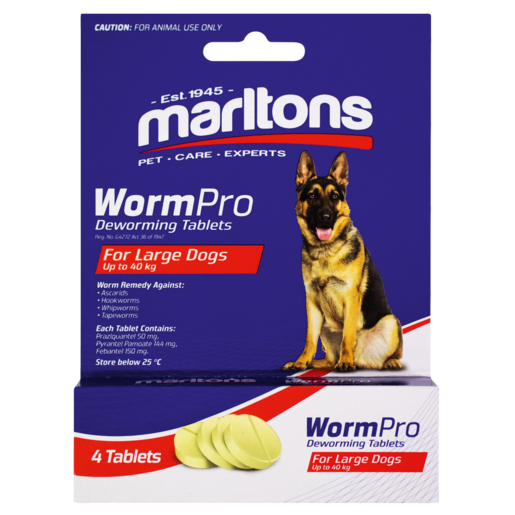 Marltons WormPro Deworming Tablets For Large Dogs 4 Pack