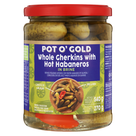 Pot O Gold Whole Gherkins With Hot Habaneros 540g