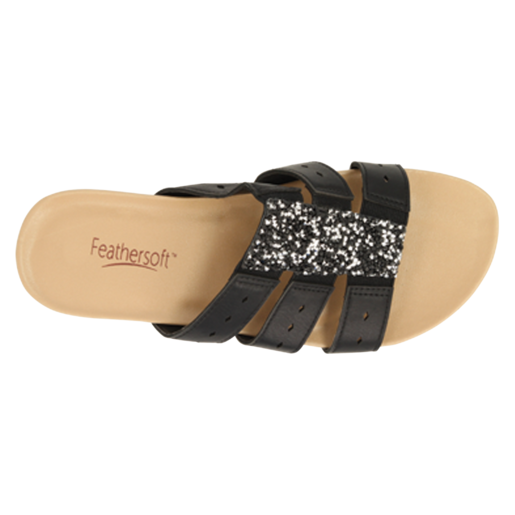 Feathersoft Ladies Black Strap Sandal Size 3-8