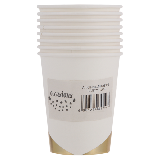 Occasions White & Gold Paper Cups 8 Pack