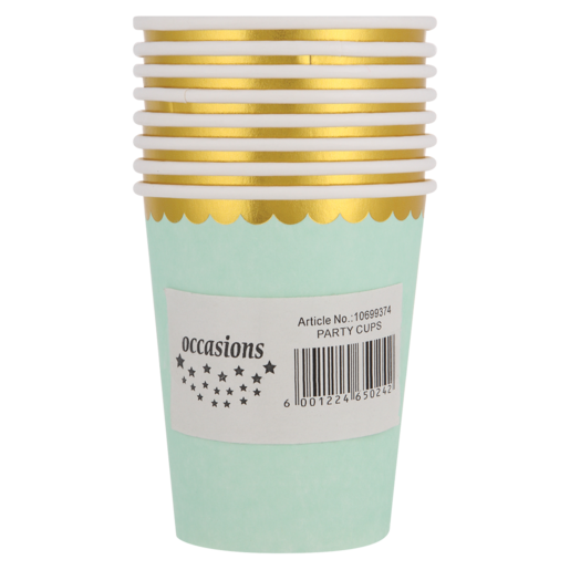 Occasions Green & Gold Paper Cups 8 Pack