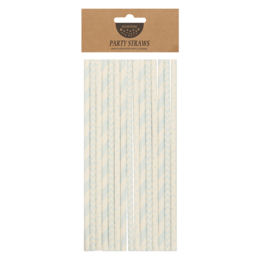 Occasions Light Blue Patterned Paper Straws 24 Pack