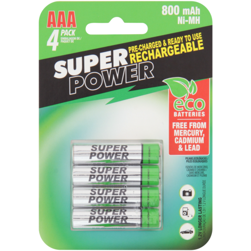 Super Power AAA Rechargeable Batteries 4 Pack