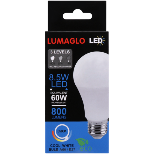 Lumaglo Cool White A60/E27 3 Level Dim LED Globe 8.5W