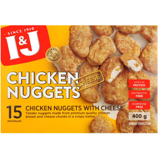 I&J Crispy Frozen Battered Chicken Nuggets With Cheese 400g