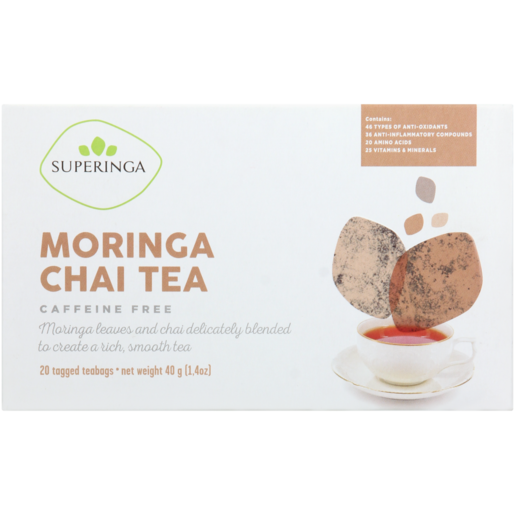 Superinga Moringa Chai Tagged Tea Bags 20 Pack
